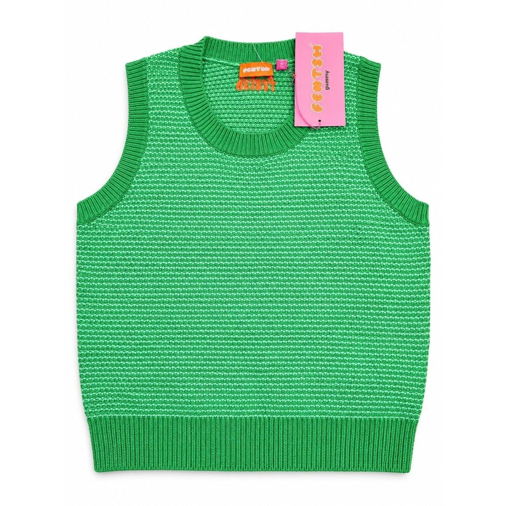 NWT Fentsh Gummy Green Knit Sweater Vest Size 12 Textured Cropped Sleeveless